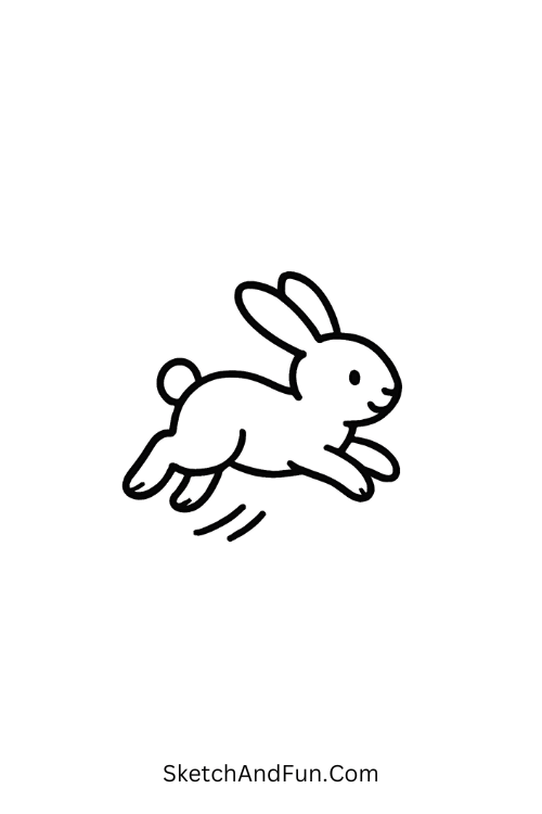 Easy easter sketches of a jumping bunny with motion lines
