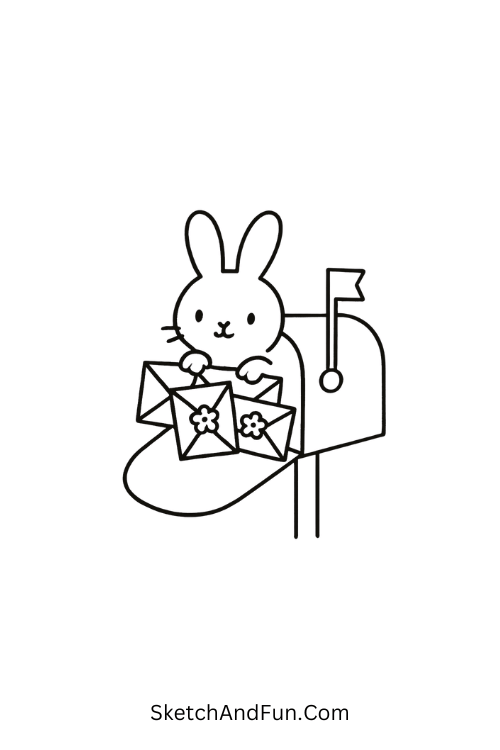 Bunny popping out of a mailbox with spring letters for spring drawing ideas for students
