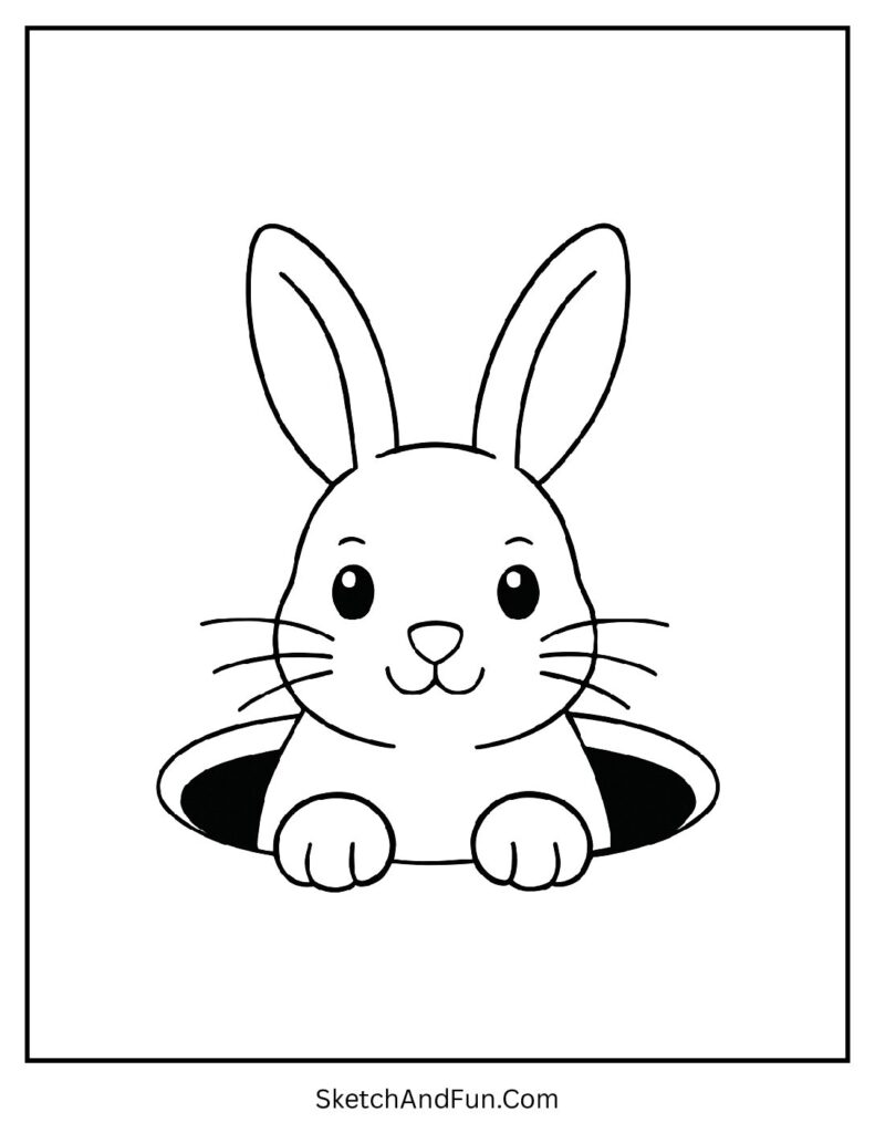 Curious bunny peeking from a hole from bunny outline coloring pages