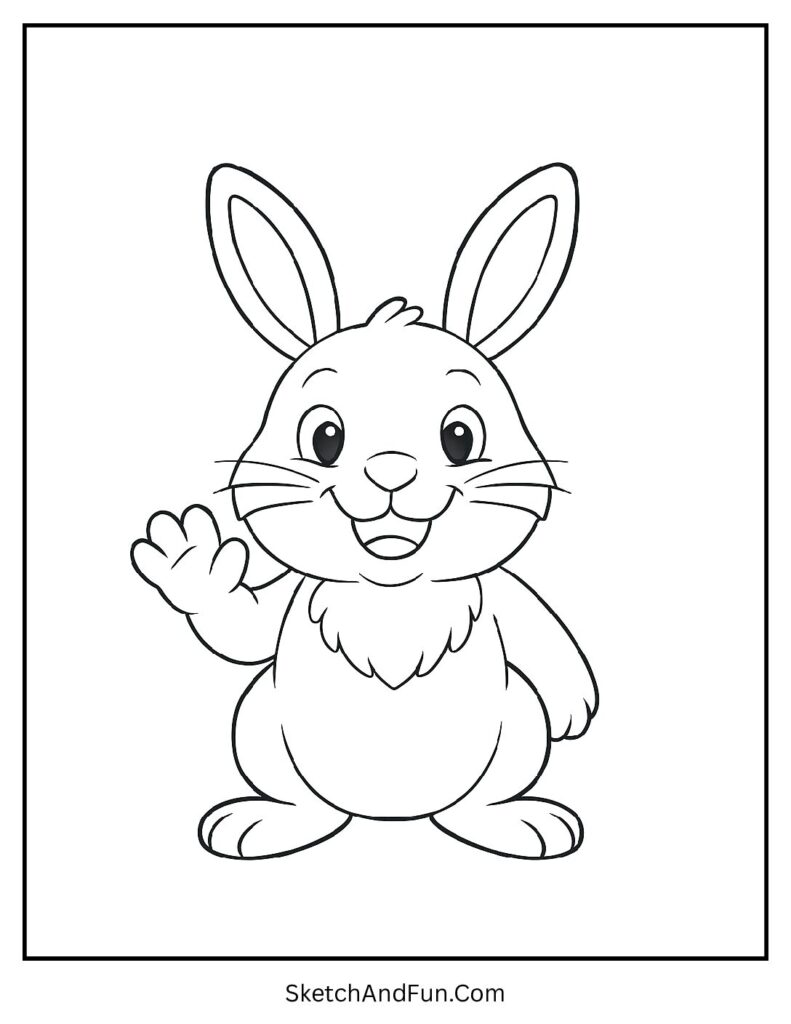 Friendly bunny smiling and waving from bunny coloring pages