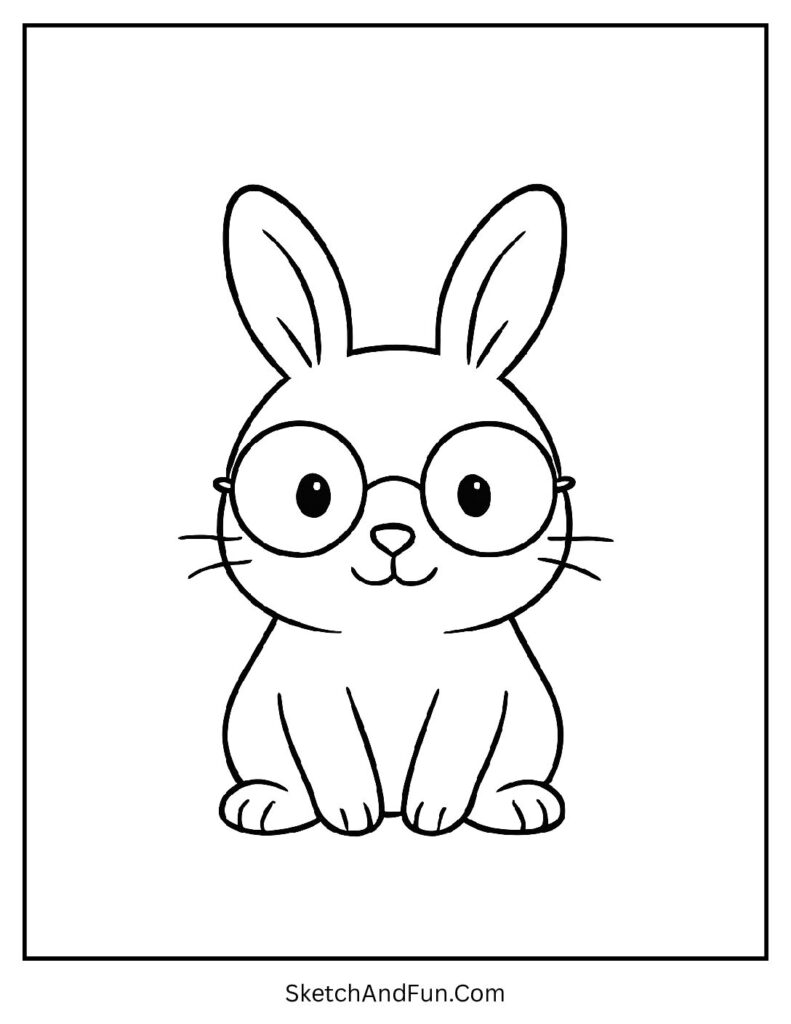Bunny wearing round glasses smiling from bunny coloring pages black and white