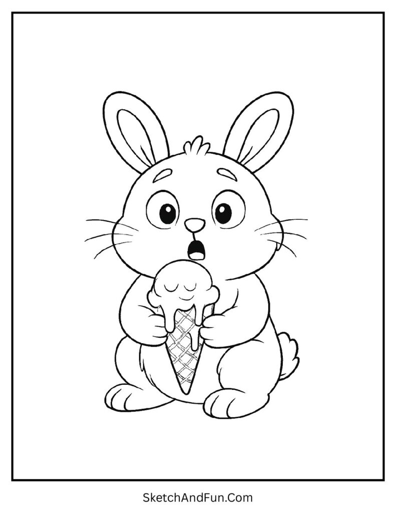 Bunny holding melting ice cream from free bunny coloring pages