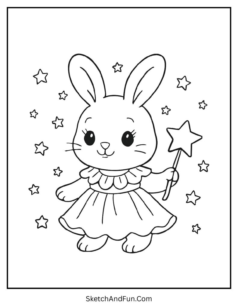 Magical bunny holding a star wand from bunny mandala coloring pages