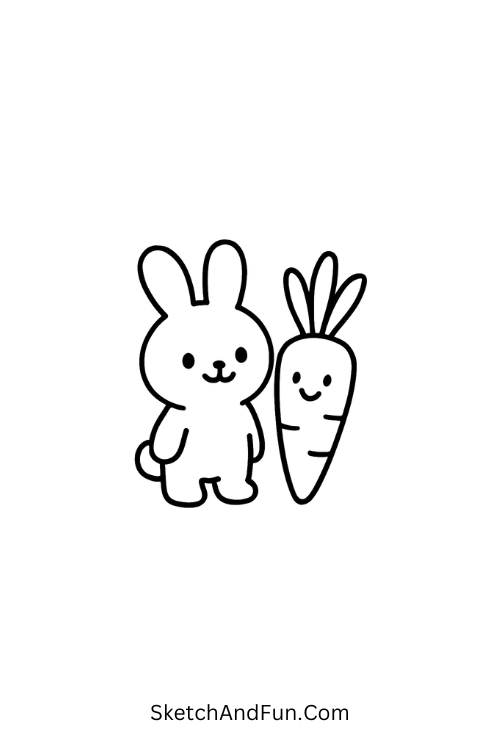 Easy easter drawing for kids showing a bunny and carrot together