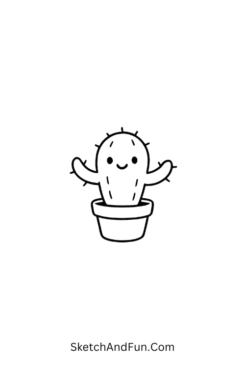 Tiny cactus opening arms for hug, adorable and playful for cute doodles silly.
