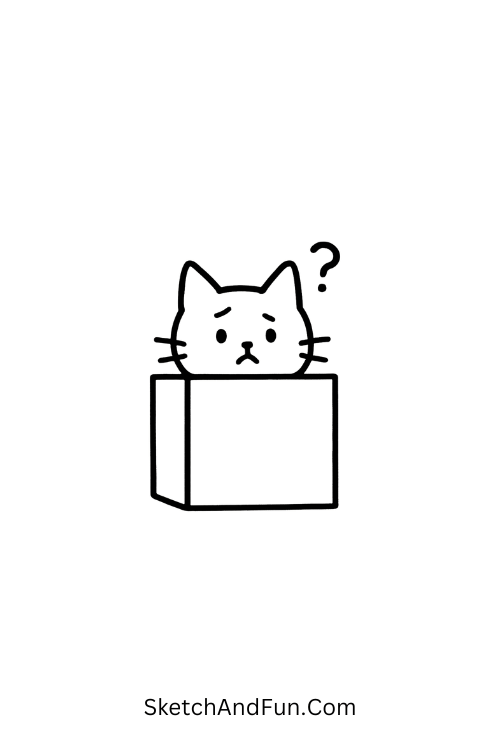 Cat stuck in box with ears poking out, adorable for silly doodles cat lovers.