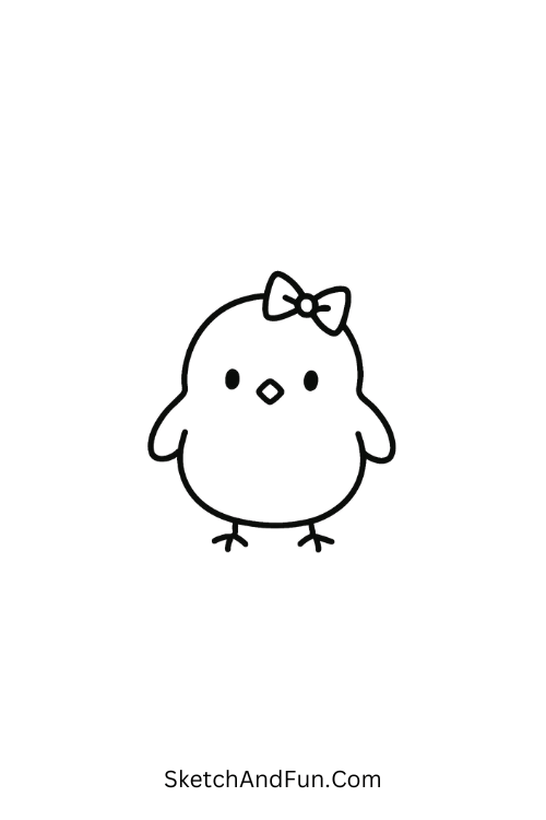 Easter drawing ideas for preschoolers showing a chick with a cute bow