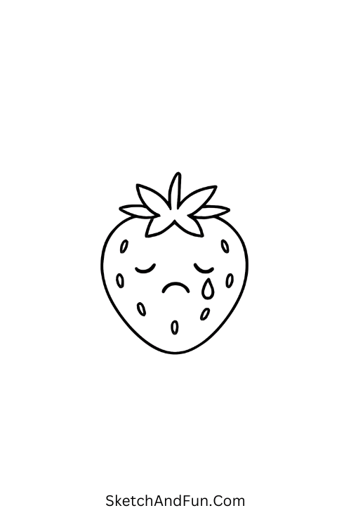 Crying strawberry with teardrop face showing emotion in kawaii doodle drawings