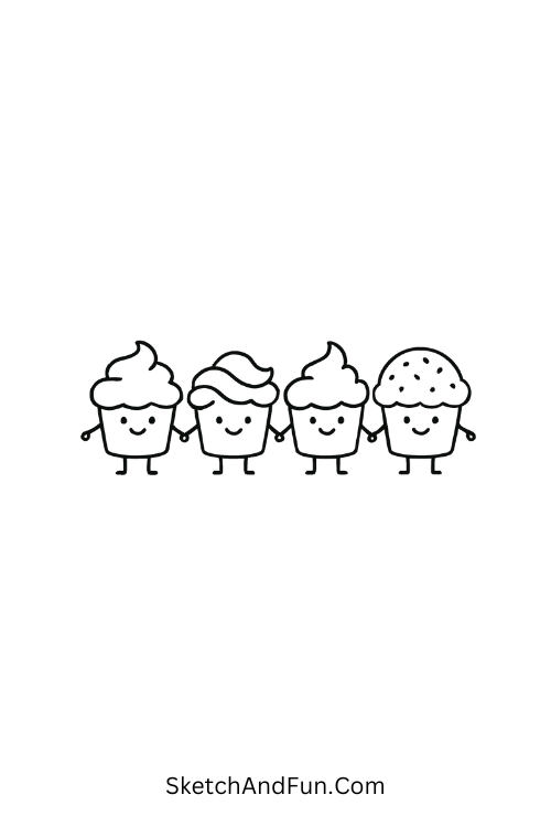 Cupcakes holding hands smiling for birthday doodles Pinterest inspiration