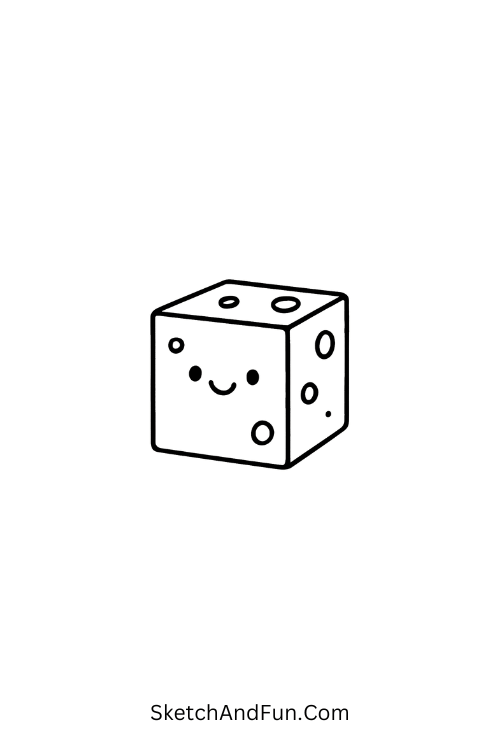 Cute cheese cube with tiny holes created as a clear food doodle outline