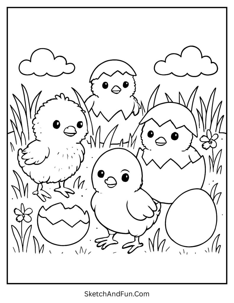 Baby chicks hatching in spring coloring pages for preschool
