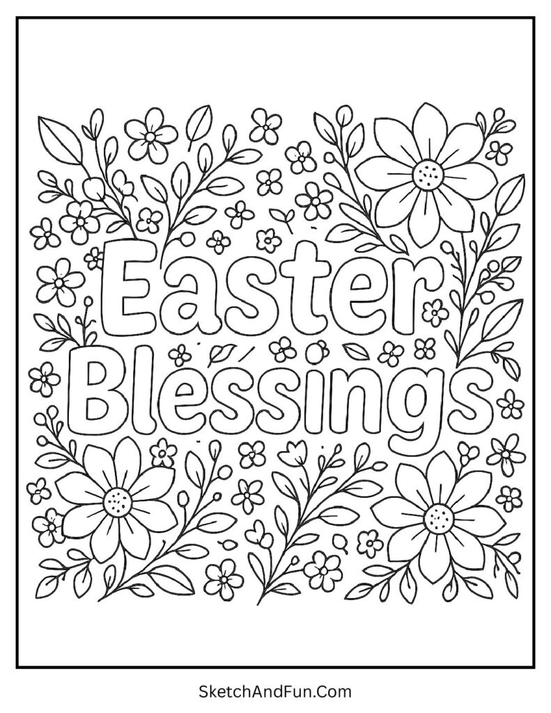 Soft lettering with florals for Easter coloring pages with quotes