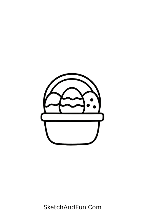 Fun easter drawings for kids featuring a basket filled with Easter eggs
