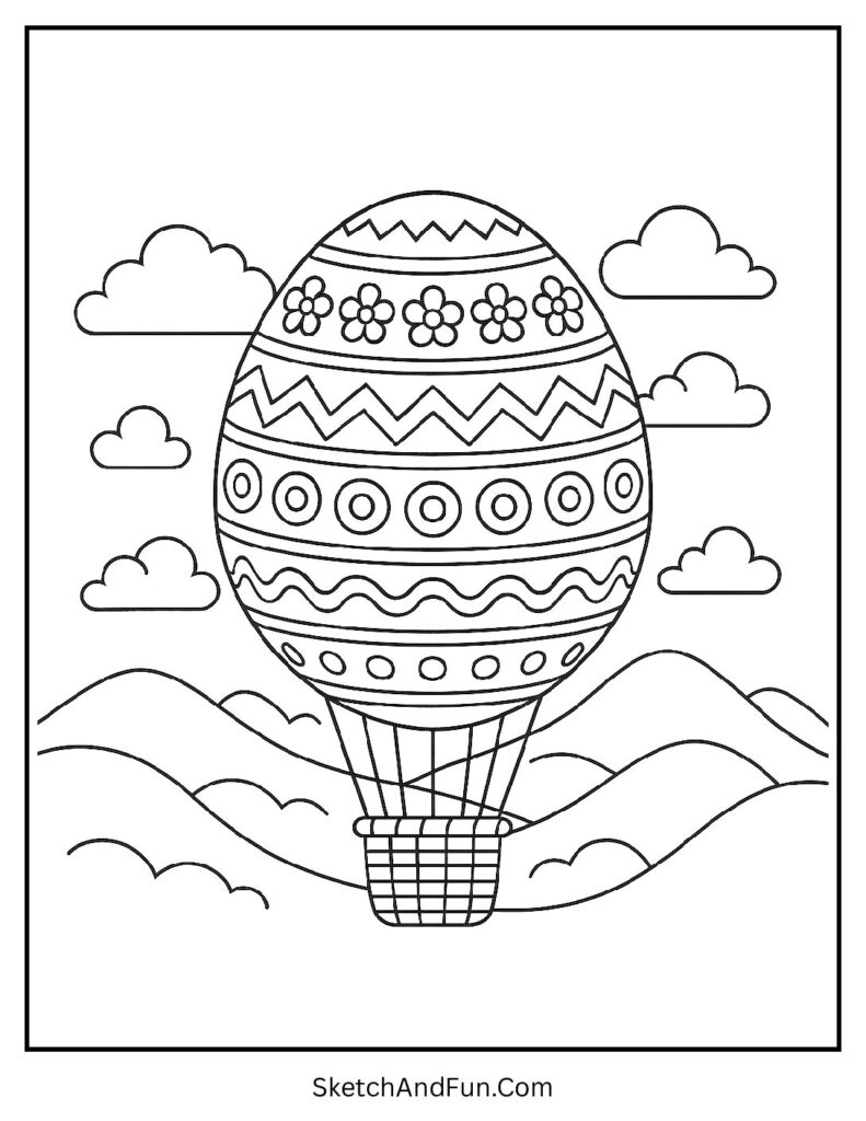 Egg shaped hot air balloon in Easter coloring pages creative style