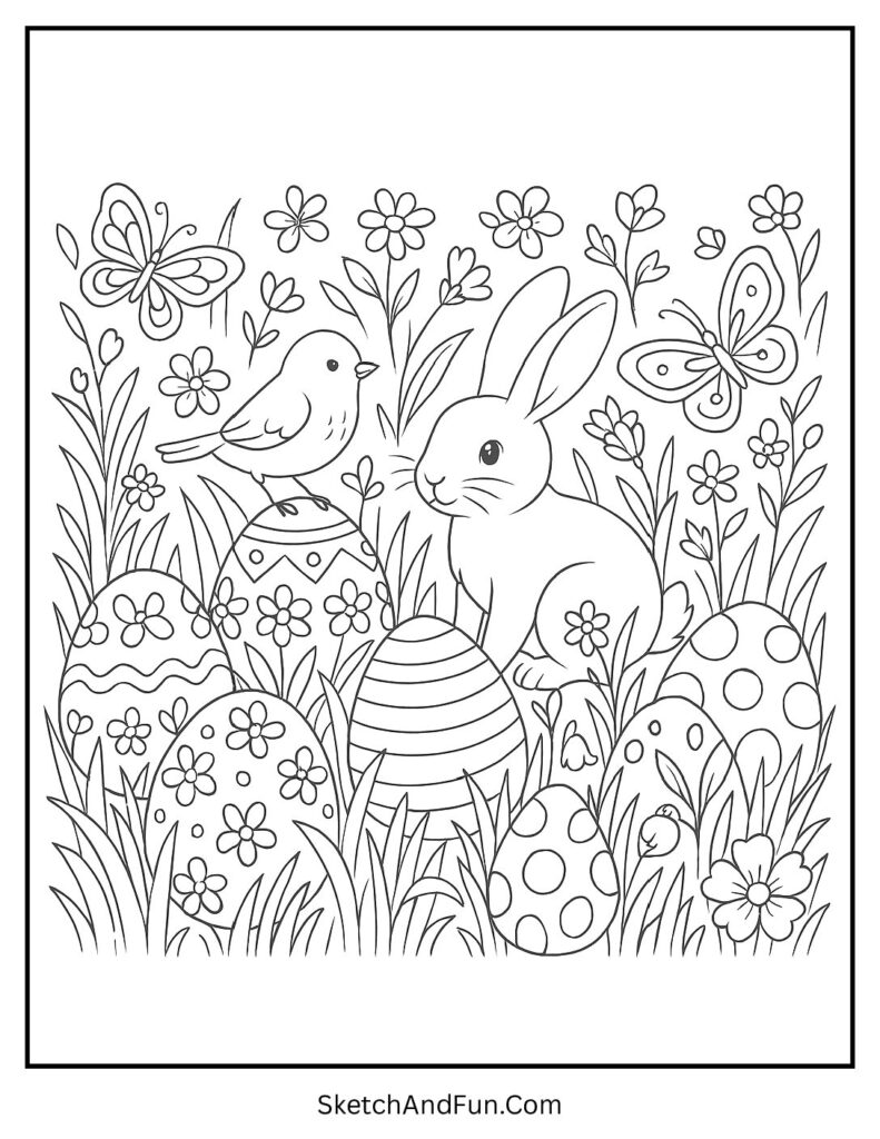 Easter Egg Meadow Spring Coloring Page 1 pdf