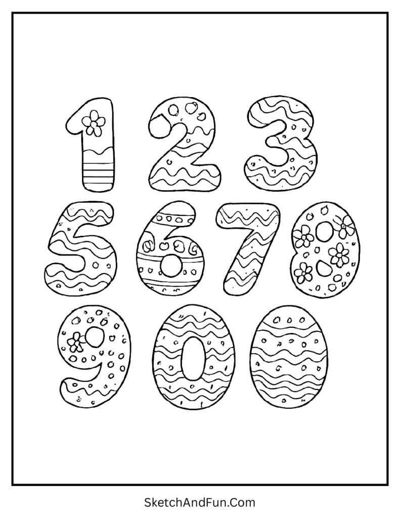 Number shaped eggs for Easter coloring pages classroom