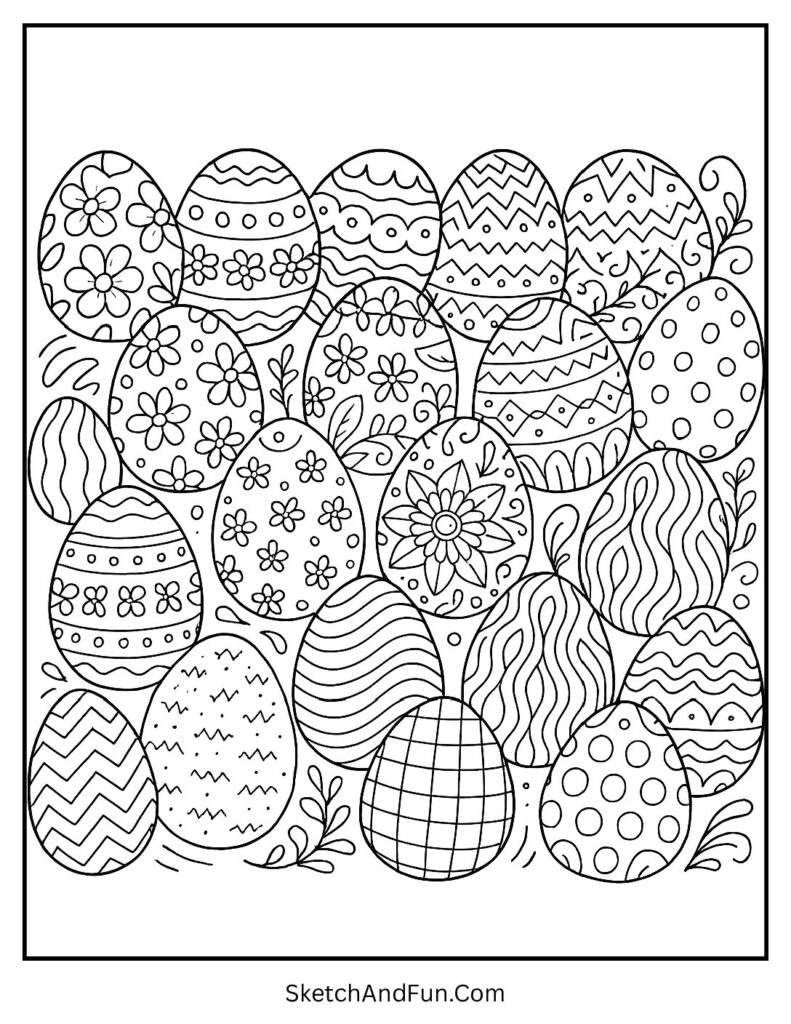 Collection of patterned eggs for detailed Easter egg coloring pages