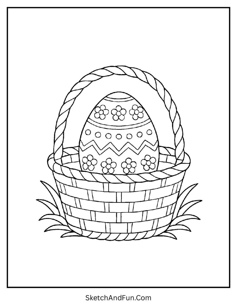 Egg in basket scene from easter egg printable coloring sheets for Easter fun