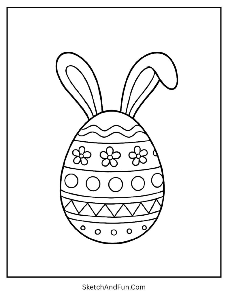 Bunny ears egg design from easter egg coloring pages for kids with playful style