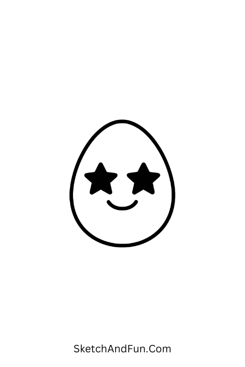Easy easter drawings step by step with an egg that has star eyes