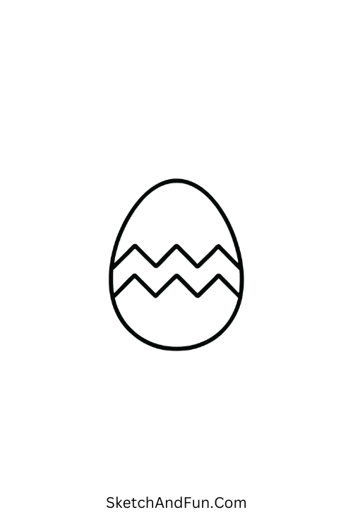 Easter line drawings easy featuring an egg with zigzag patterns