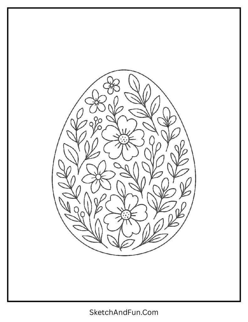 Floral egg with leaves from easter egg coloring pages for adults relaxing style
