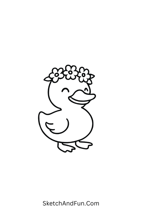 Duck wearing a flower crown for spring cute drawings easy