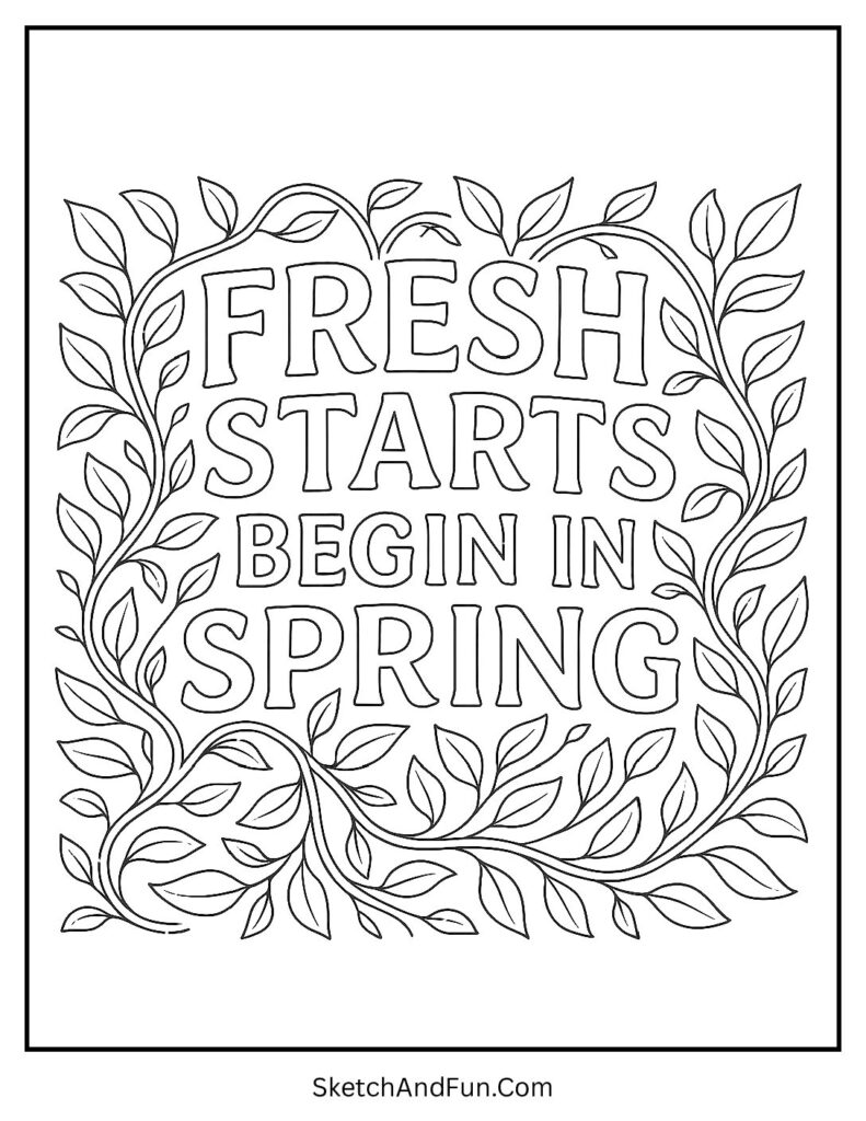Fresh start quote art in spring coloring pages pdf