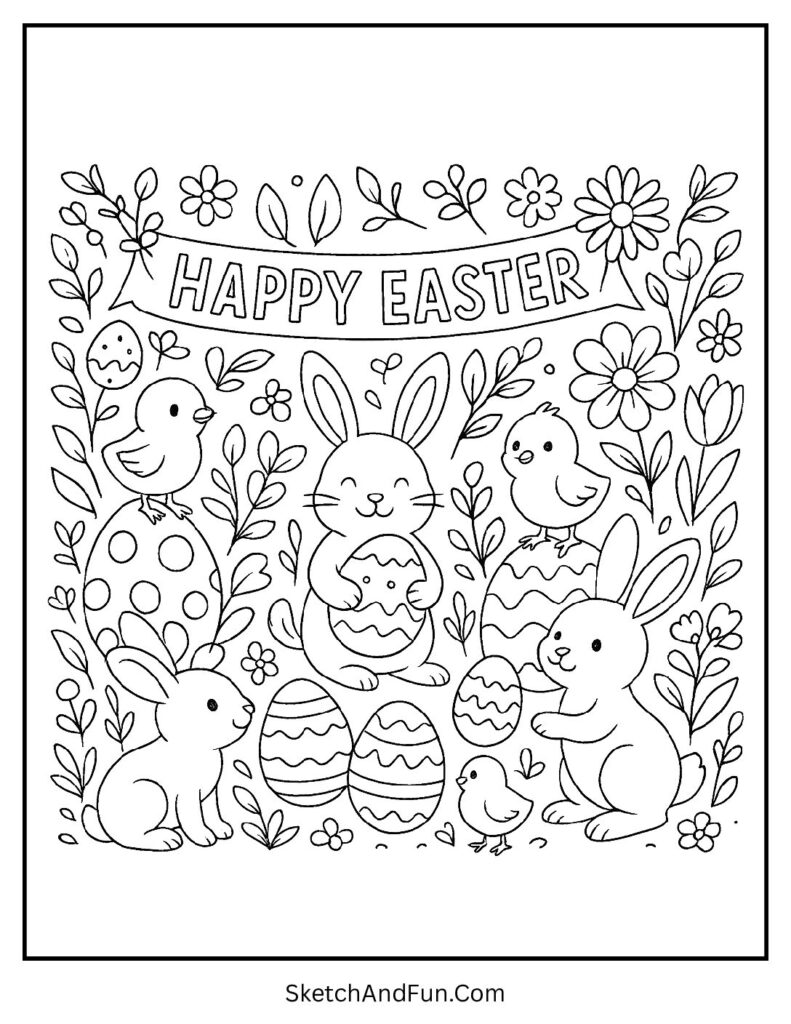 Big festive scene for Easter coloring pages holiday printable