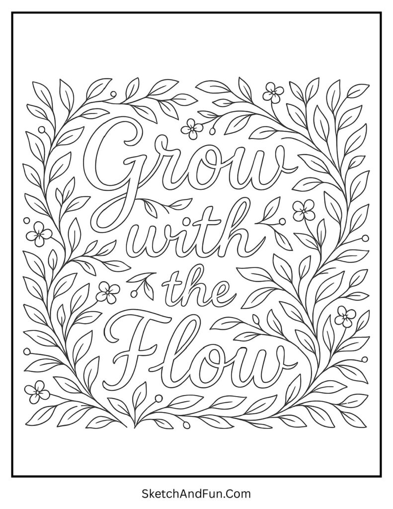 Flowing quote with vines from spring coloring pages relaxation