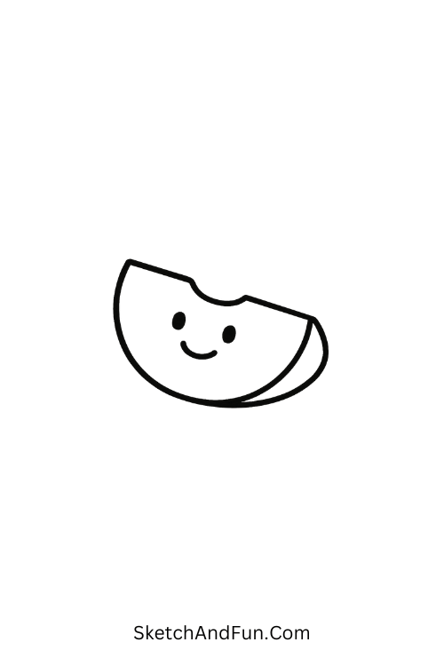 Happy apple slice with curved shape shown in food doodle line art style