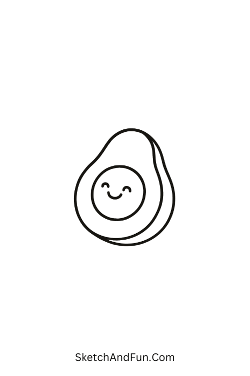 Happy avocado half with smiling pit matching cute food doodles that feel playful and modern