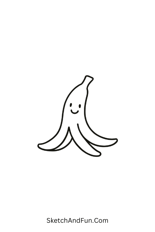 Happy banana peel with soft smile shown as a clean food doodle sketch