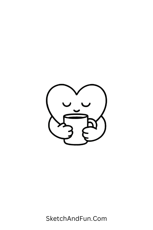 Sleepy heart hugging mug, cozy cute heart doodle cute simple style