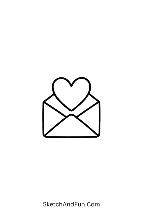 Heart peeking from envelope, crisp charming heart doodle outline design