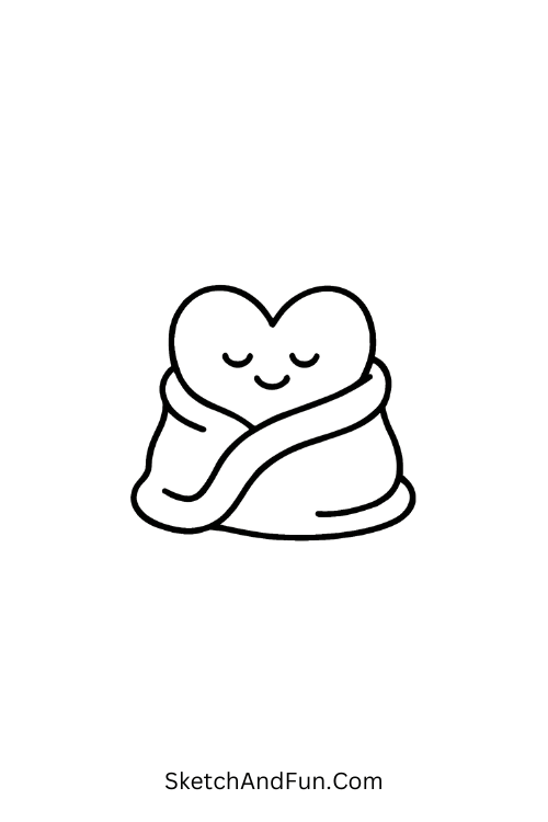 Sleepy heart hugging mug, cozy cute heart doodle cute simple style