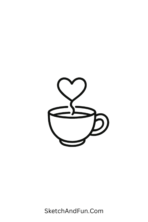 Cozy heart rising from cup, simple and sweet simple heart doodles style