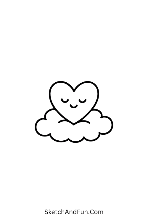 Heart resting on fluffy cloud, soft aesthetic heart doodle art creation