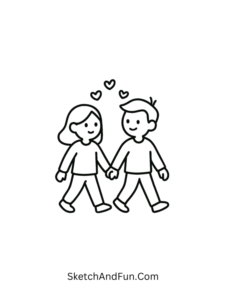 Holding hands walk scene showing love in cute couple doodles