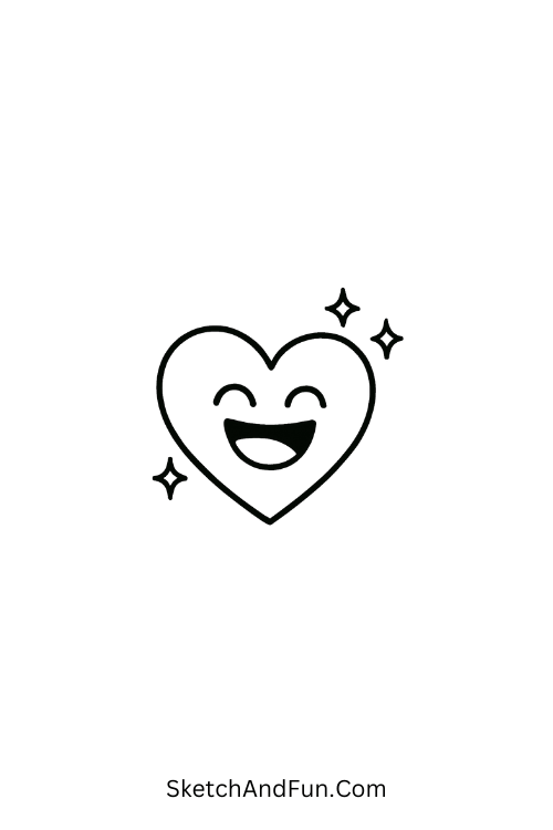 Laughing heart surrounded by sparkles, playful heart doodles sketch fun