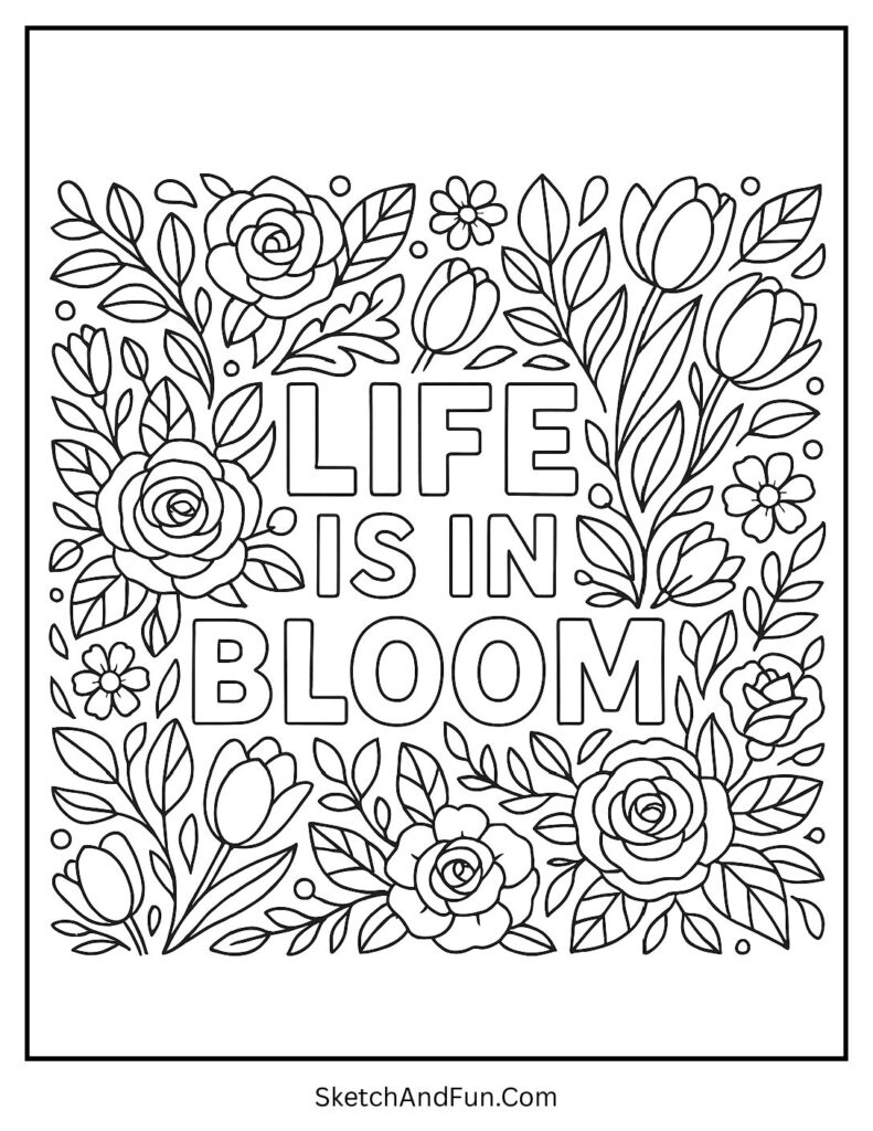 Floral quote art from spring coloring pages learning activity
