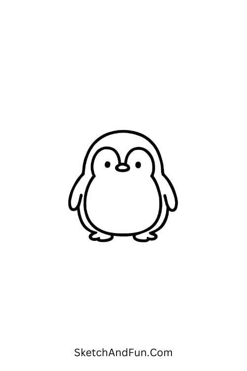 Mini penguin standing calmly for kawaii doodle drawing practice