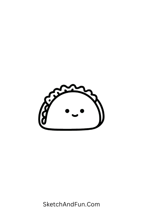 Mini taco friend with rounded shell in food doodles easy drawing style