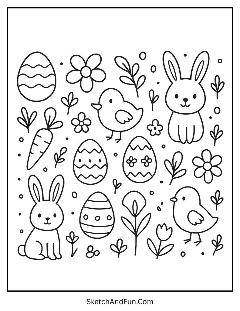 Simple Easter icons for easy Easter coloring pages for kids