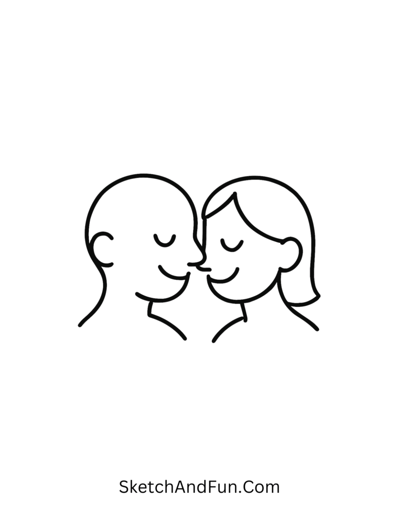 Nose touch smiles in soft kawaii couple doodles