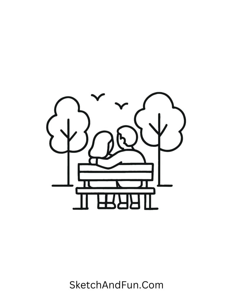Quiet park bench moment in cute couple doodles ideas