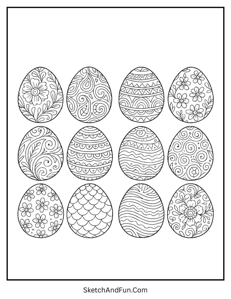 Pattern only egg designs for Easter coloring pages for adults