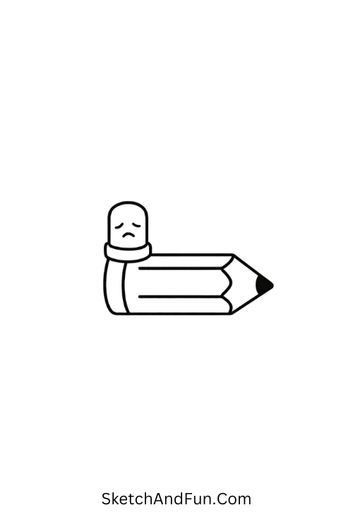 Pencil lying flat with eraser up, easy to follow for silly doodles easy step by step.