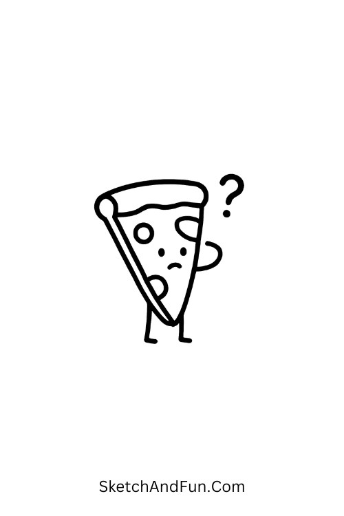 Pizza slice confused about its place, fun and exaggerated for silly doodles cartoon.