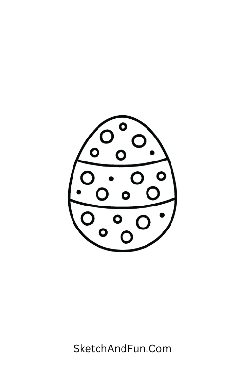 Simple easter drawings of a polka dot Easter egg with clean patterns